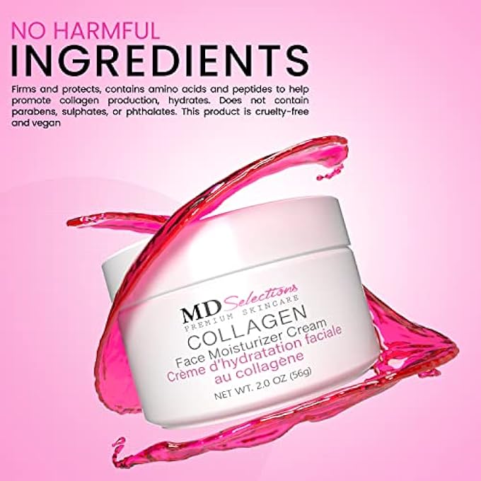 MD Selections COLLAGEN FACE MOISTURIZER PEPTIDE - ANTI-WRINKLE FACIAL MOISTURIZER FOR FACE - NIACINAMIDE, DEEPLY HYDRATING PEPTIDE COMPLEX CREAM, FACIAL SKIN CARE PRODUCTS FOR DRY - 2OZ (PACK OF 2) - Image 3